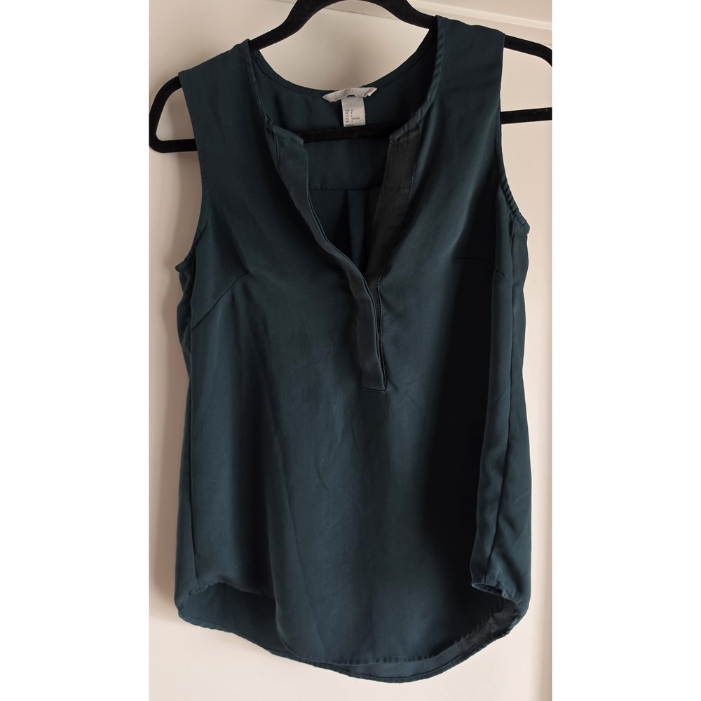 H&M Tank Top Size 2 Sleeveless Collared Dark Green Solid Casual Cami